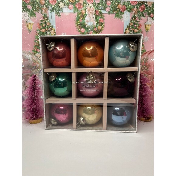 Cupcakes & Cashmere Kugel Style Glass Shabby Chic Pastel Christmas Ornaments 3" - Picture 1 of 3